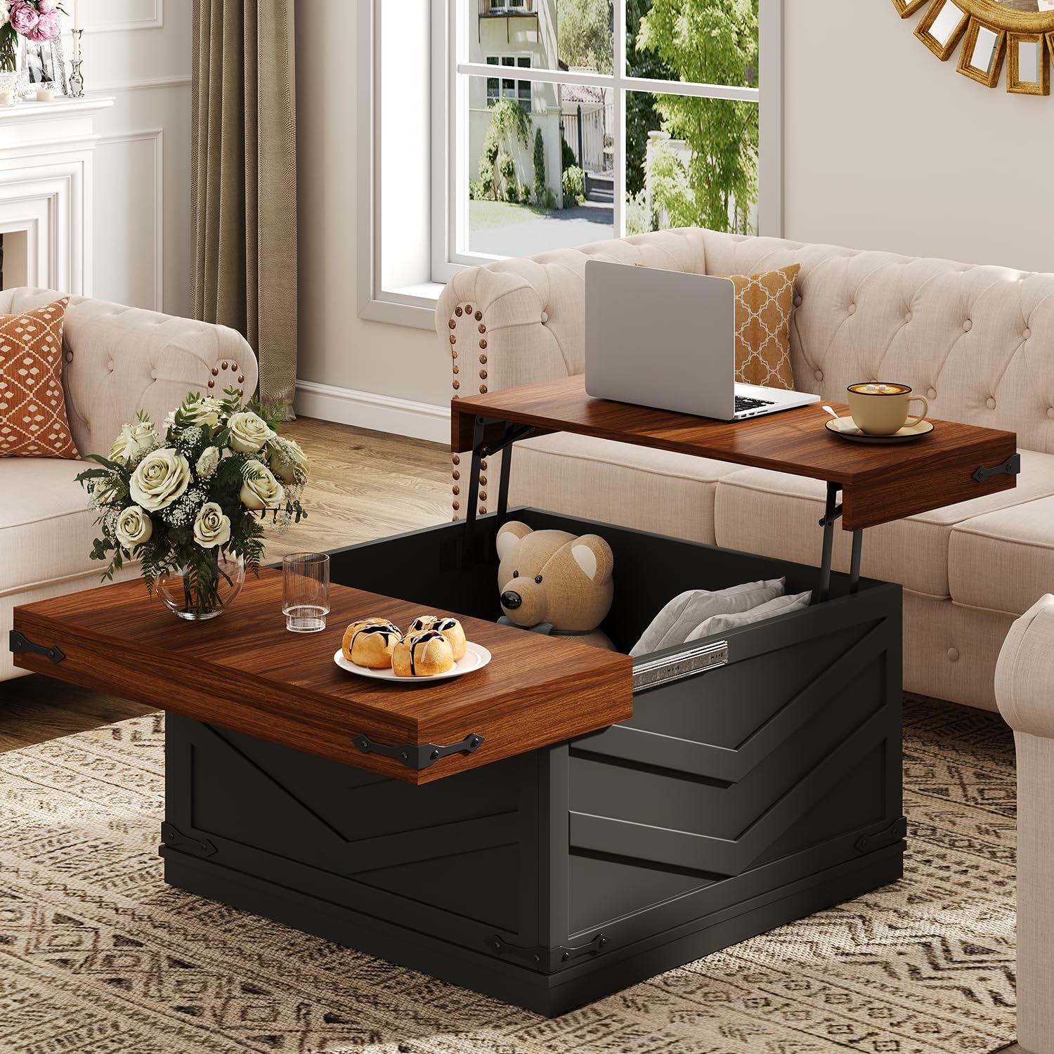 Office Furniture Center - Opklapbare salontafel met verschuifbare vierkante middentafel